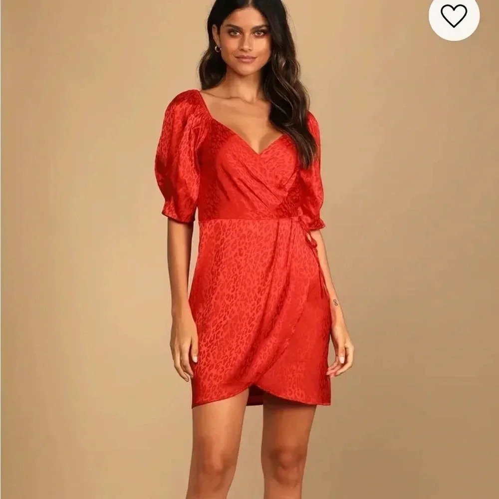 Lulus spectacular sights red leopard print wrap dress